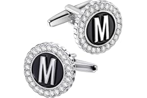 HAWSON A-Z Initial Cufflinks for Men and Women with Clear Crystal, Gold Silver Color Rasied Letter A-Z Cuff Links for French Shirt, Gift for Normal and Business Wearing