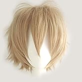 S-noilite Unisex Short Linen Blonde Anime Wig Women Mens' Male Short Fluffy Layered Pixie Wig Synthetic Hair Full Wigs for Halloween Cosplay Costume Party