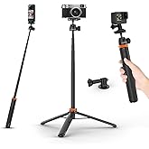 Rubesee Selfie Stick Tripod for Gopro Camera, 62" Extendable Tripod Stand with 360° Ball Head 1/4" Screw, Portable Lightweight Camera Tripod for GoPro Max Hero 13 12 11 10 9 8 DJI OSMO Action Camera
