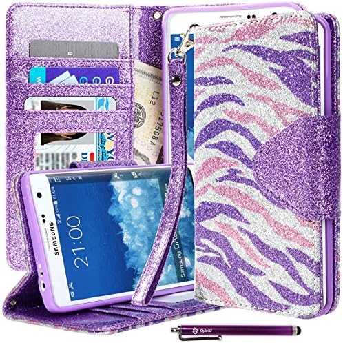Galaxy Note Edge Case, Note Edge Case, Style4U Premium PU Leather Stand Wallet Case with ID Credit Card / Cash Slots for Samsung Galaxy Note Edge+ 1 Stylus [Purple Pink Zebra / Purple]