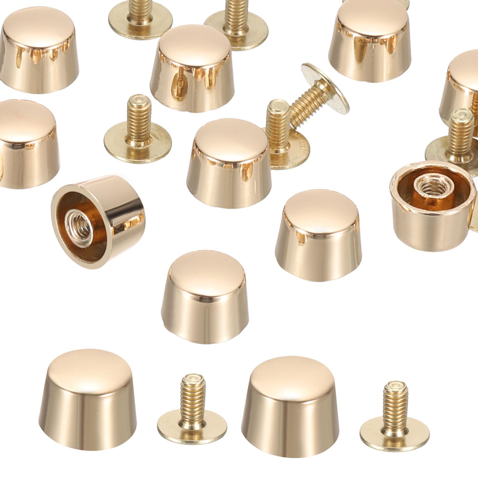 PATIKIL 7x9x10mm Spikes for Clothes, 12 Set Metal Button Spikes Screw Kit Screw Back Flat Head Rivets Screw Buttons DIY Leather Barrel Studs Hardware Trim Craft, Light Gold