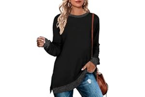 WEESO Women's Long Sleeve Sweatshirts Color Block Crewneck Sweaters Tunic Tops tunic-shirts Women's Tunics