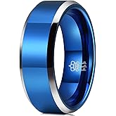 THREE KEYS JEWELRY 8mm Blue Tungsten Wedding Band Brushed Polished Engagement Rings/Personlized Rings/Customized Rings 9.5