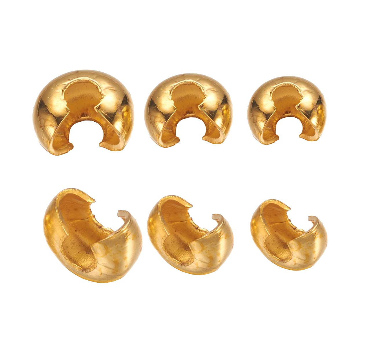 Perlin 150pcs Brass Beads Set (3/4/5mm), Gold, Jewelry Findings for DIY Craft, Crimping End Bead Covers for Jewellery Making