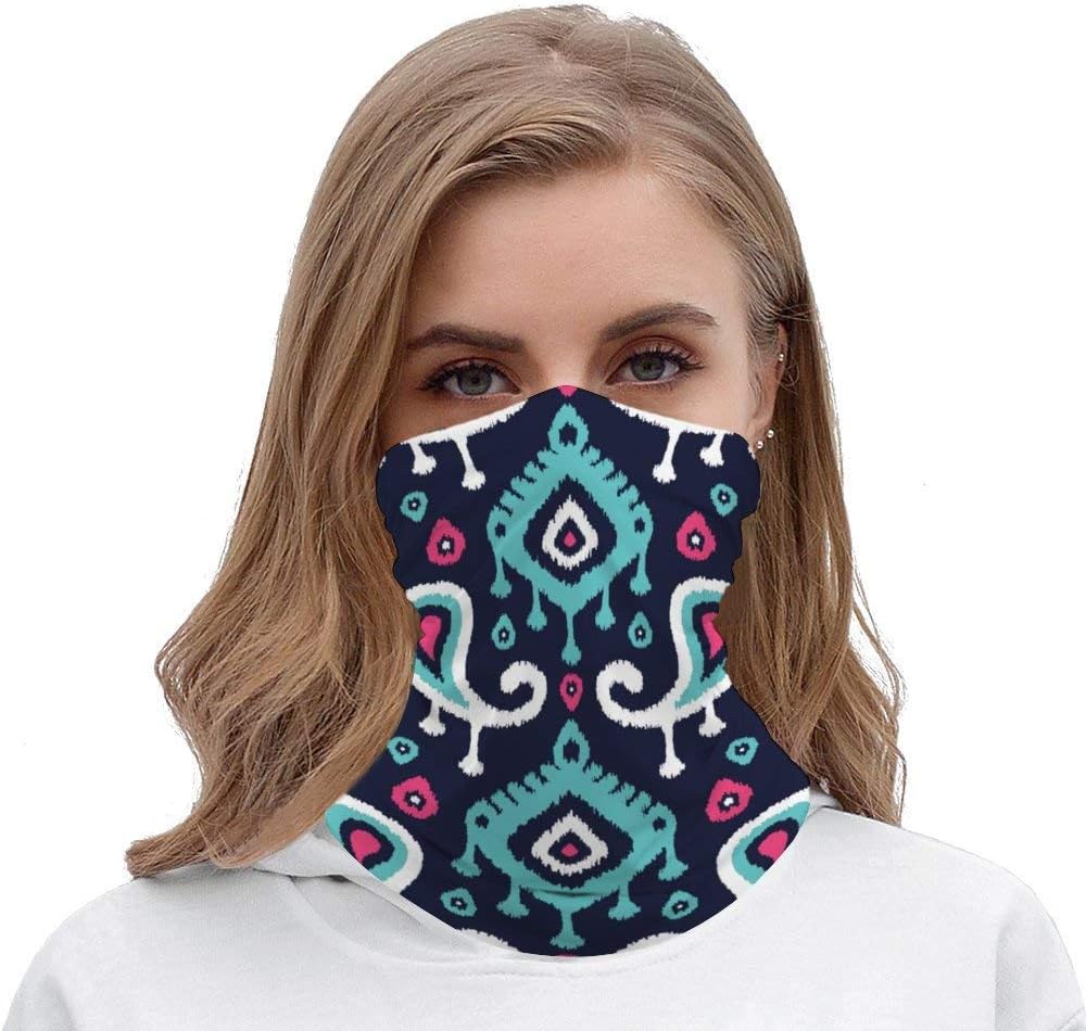 Bandana unisex multifuncional, color azul marino turquesa y rosa Ikat