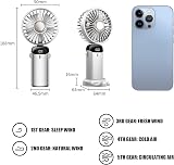 Jsdoin Hand Held Fan Portable USB Rechargeable 5 Speeds LED Display White view 3