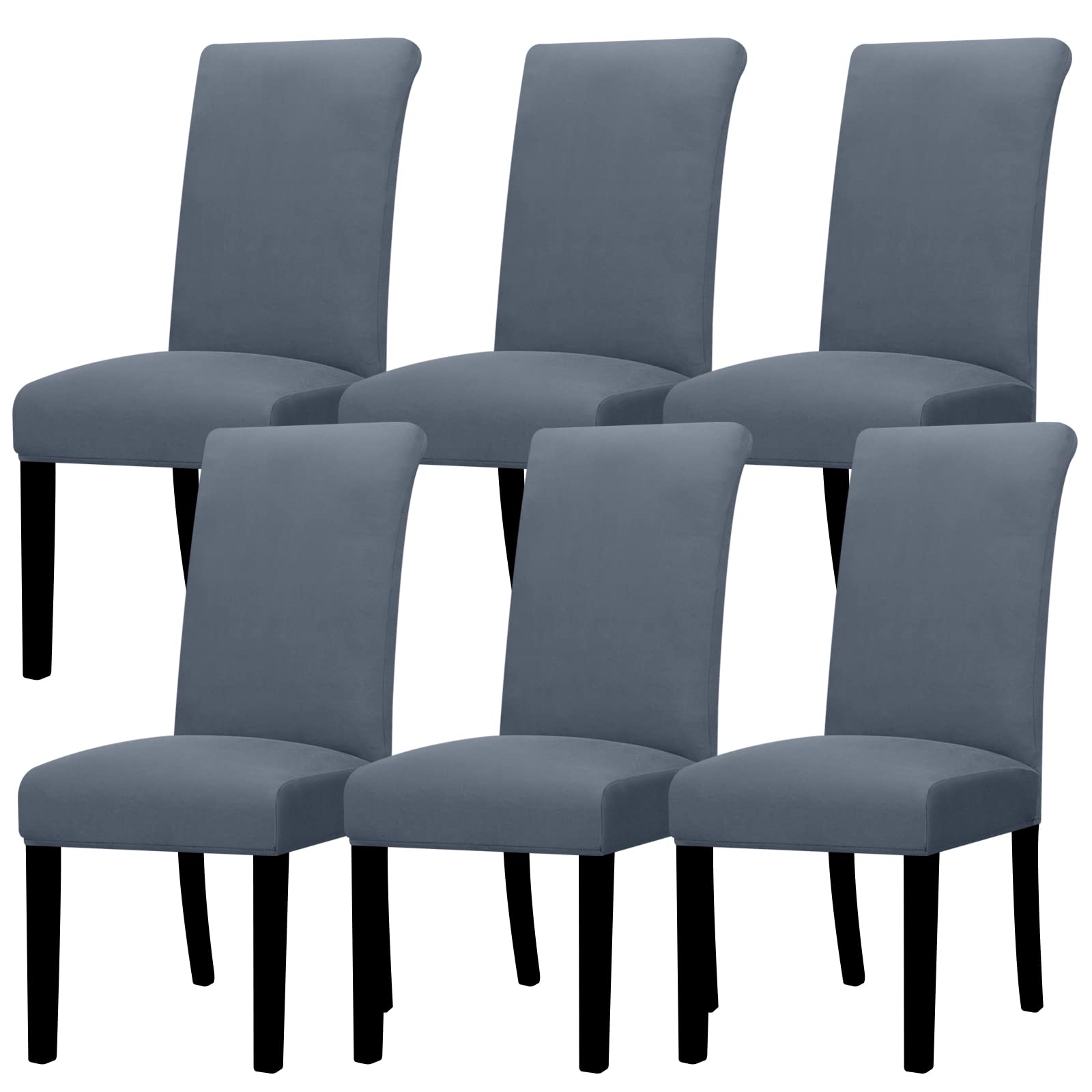 Lellen Dining Chair Covers Set of 6, Stretch Chair Covers Dining Chair Slipcovers Removable Washable Reusable Home & Kitchen Decor Protector Dining Room Chair Covers,Grey Blue
