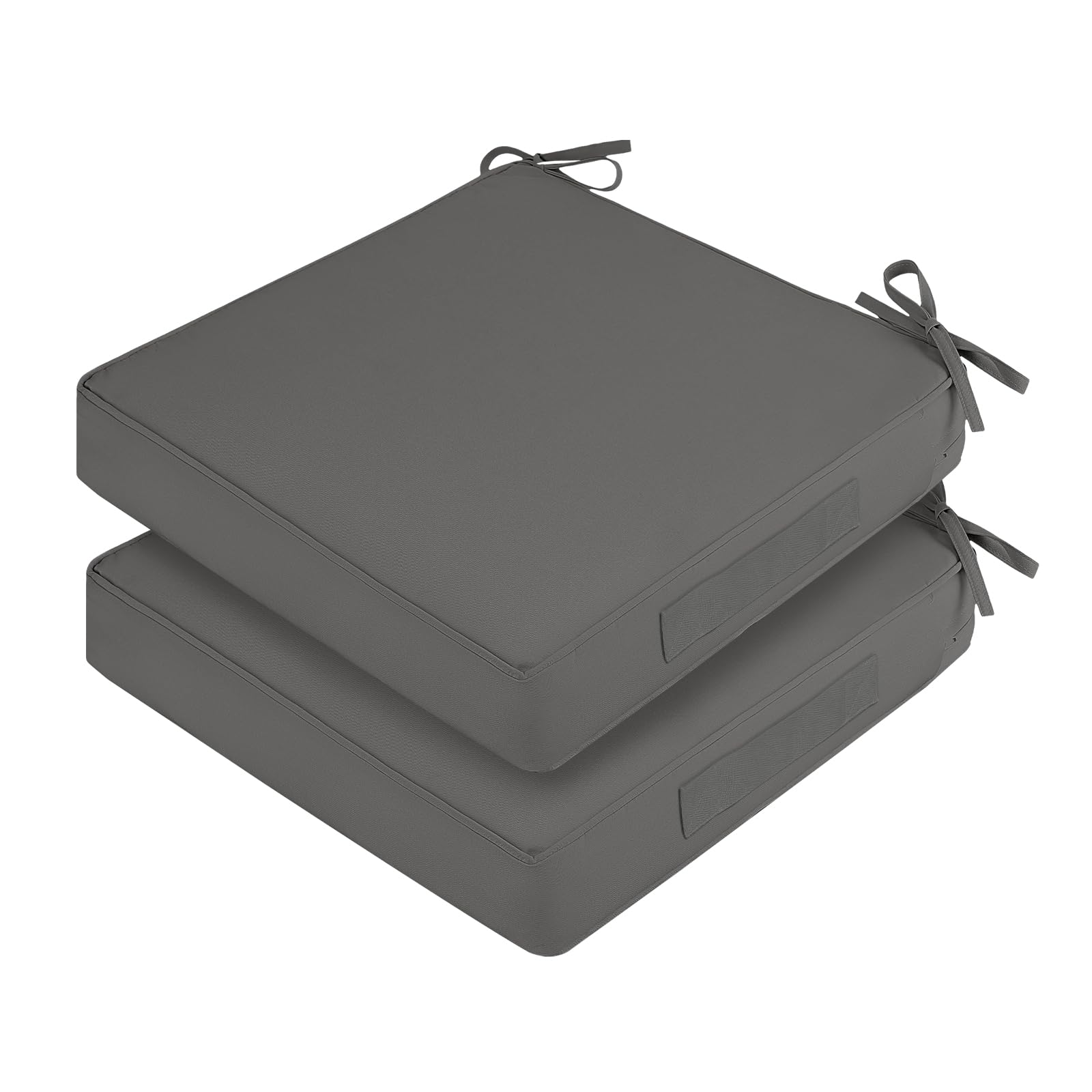 Photo 1 of HOMELYSIAN Waterproof Outdoor Chair Cushions Set of 2, Square Outdoor Seat Cushions with Ties and Removable Covers, 24 x 24 Outdoor Cushions for Patio Furniture with Portable Handle(Grey)