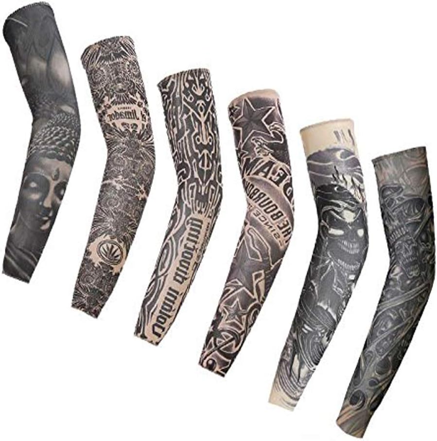 Fake Temporary Tattoo Sleeves for Men and Women (Unisex Dark Set, Pack of 6)