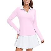 MathCat Womens Golf Shirts, Long Sleeve Polo Shirts Collared V Neck Tennis Shirts Breathable Athletic Tops