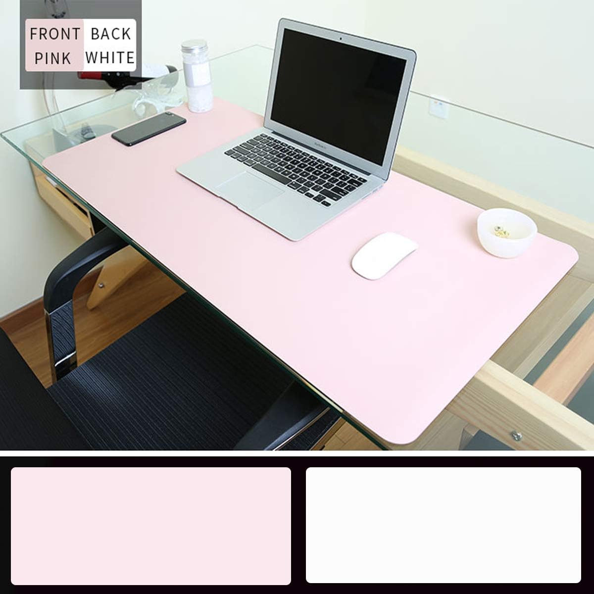 Desk Mat PU Leather Mouse Pad Mat Large Desk Pad Mouse Pad, FAFIT 80cm X 40cm Non-Slip PU Leather Desk Mouse Mat Waterproof Desk Pad Protector Gaming Writing Mat for Office Desks (Pink-white)