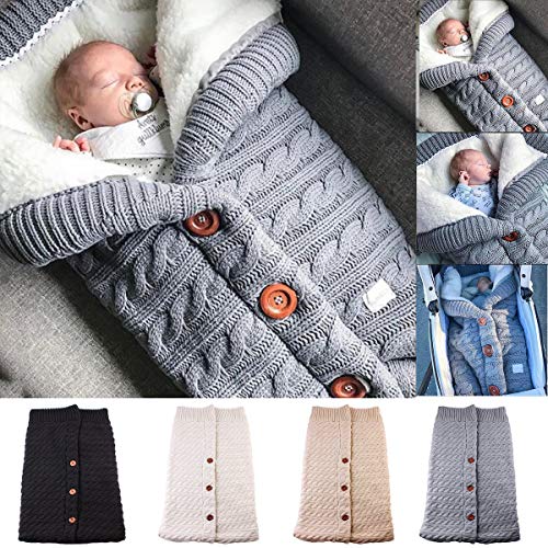 Newborn Infant Baby Blanket Knit Crochet Winter Warm Swaddle Wrap Sleeping Bag (Gray, 68x40cm/26.7x15.7)
