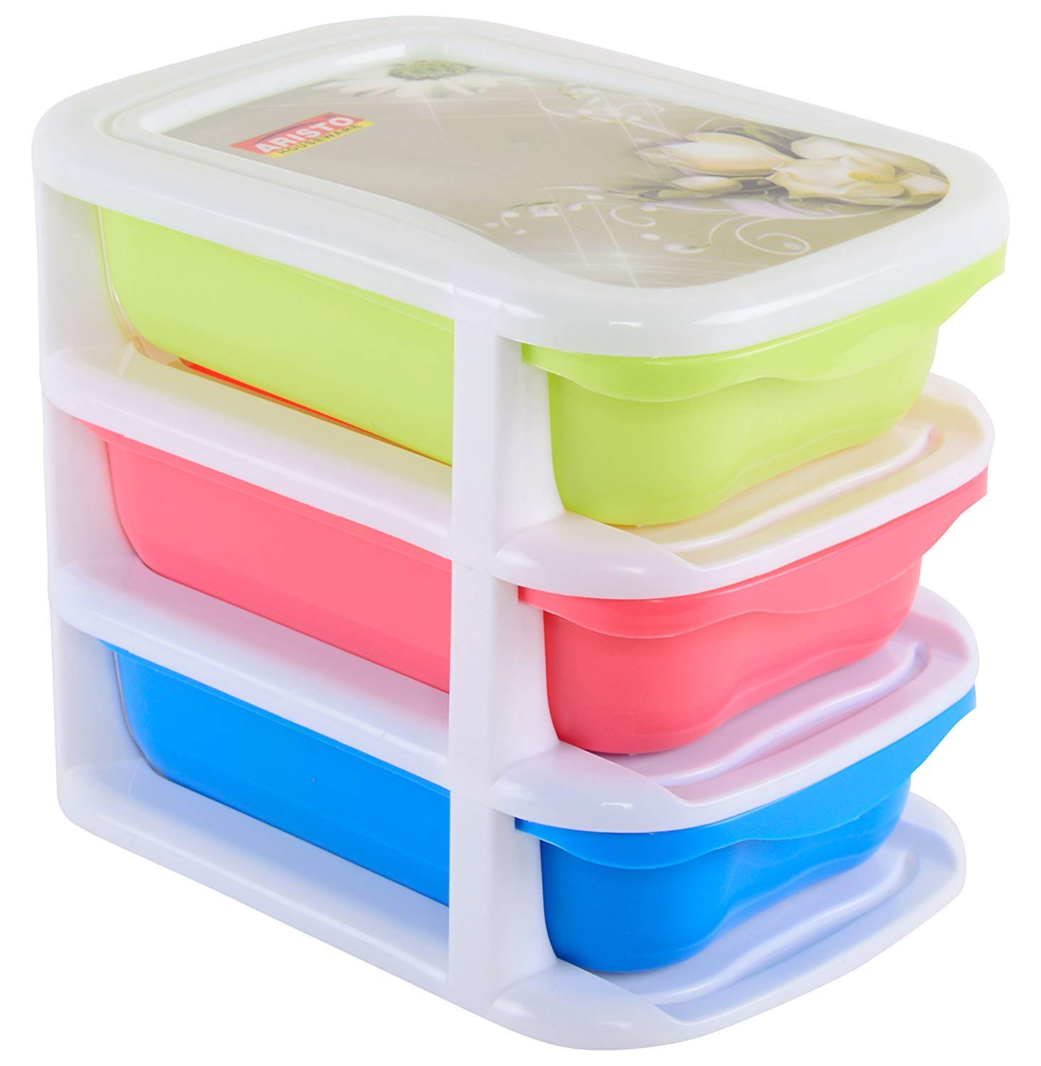 Sonickarts Plastic 3 Layers Mini Desktop Drawer Storage Box Multi