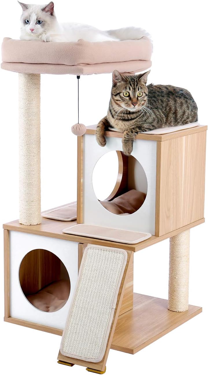 PAWZ Road Cat Tree Multi-Level Cat Tower Furniture with Spacious Perch, Fully Wrapped Sisal Scratching Posts and Replaceable Dangling Balls