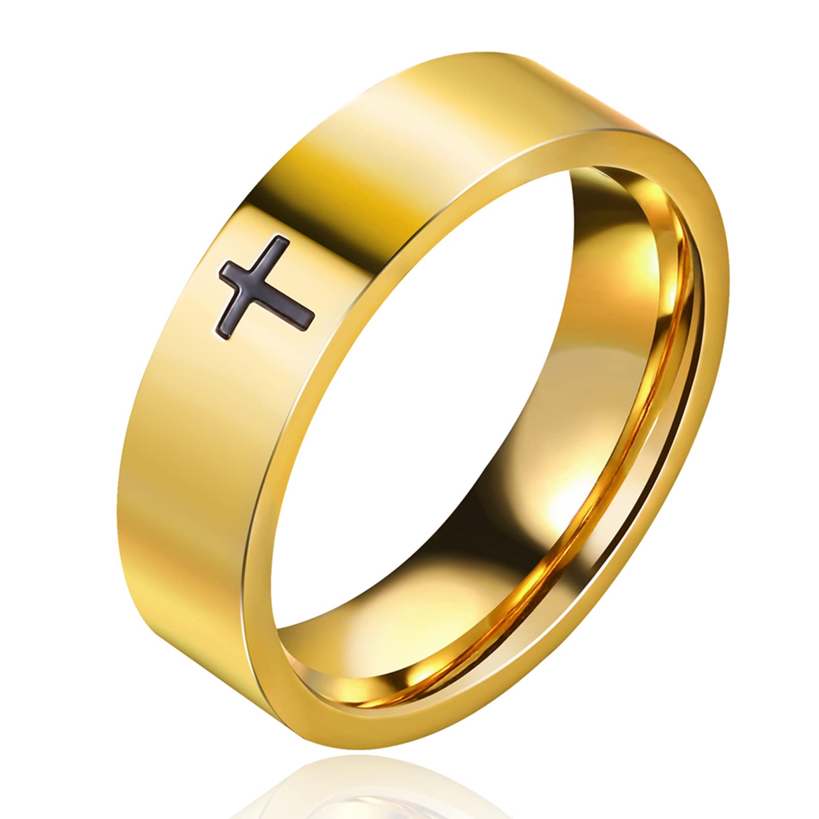 Cross Rings for Men, 18K Gold Plated Mens Rings Stainless Steel Silver Lord Prayer Jesus Christian Black Pinky Ring, Ring Size 5 to 13