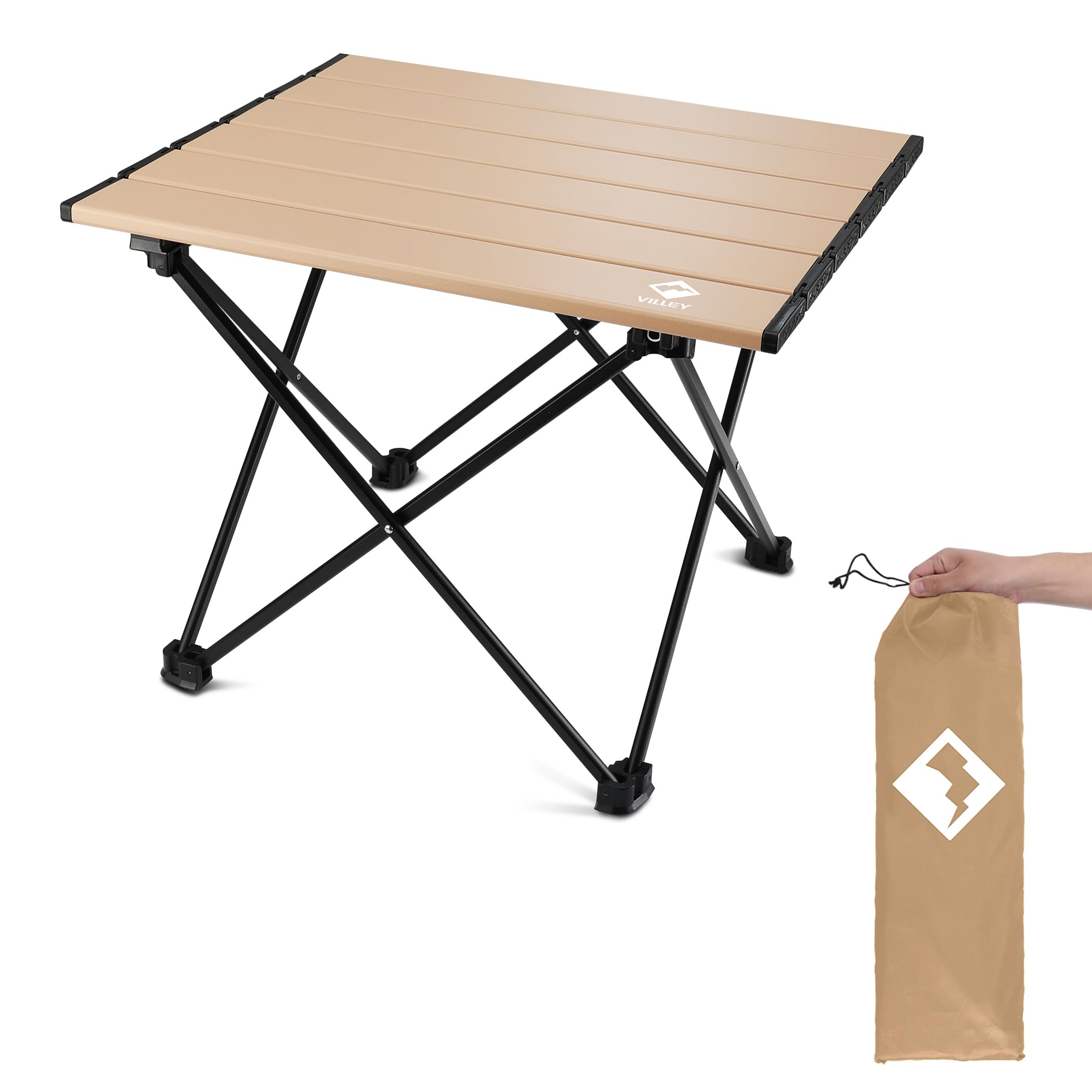 Photo 1 of VILLEY Portable Camping Side Table, Ultralight Aluminum Folding Beach Table with Carry Bag for Outdoor Cooking, Picnic, Camp, Boat, Travel - Gold