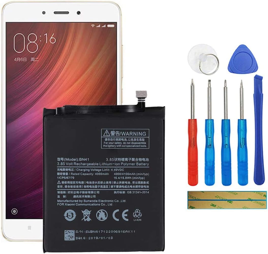 Shidai BN41 Replacement Battery Compatible with Xiaomi Redmi Note 4 with Tools