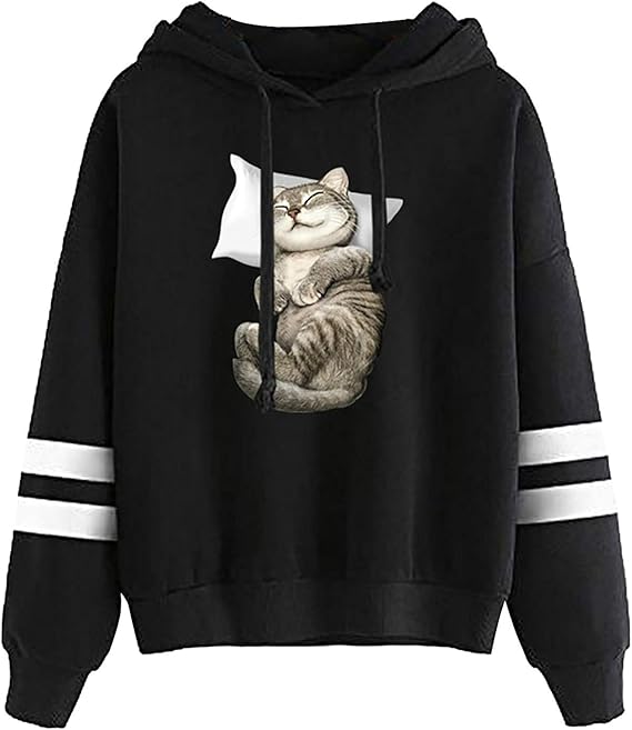 Amazon Co Jp パーカー レディース Hodarey 可愛い 猫柄 プルオーバー トレーナー 韓国 ファッションハイネックセーター上着 フード付きト トップス カットソー スウェットシャツカジュアル シンプルトップス おしゃれ 着痩せ スポーツ 秋 冬 通勤 通学 黒 白 服