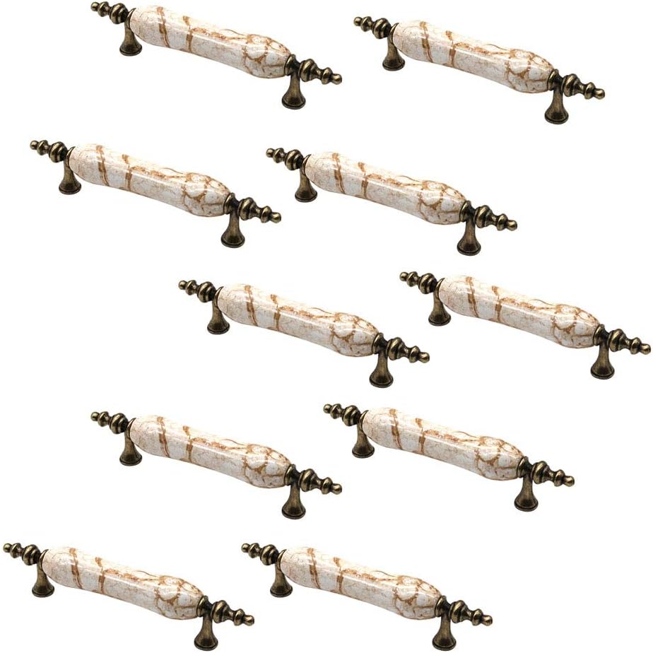 Set of 10 NUZAMAS Vintage Ceramic Cabinet Door Handles, Furniture Drawer Handles, Zinc Alloy, 140mm Long, Kitchen Cabinet Wardrobe Knobs Bars, Center to Center 96mm