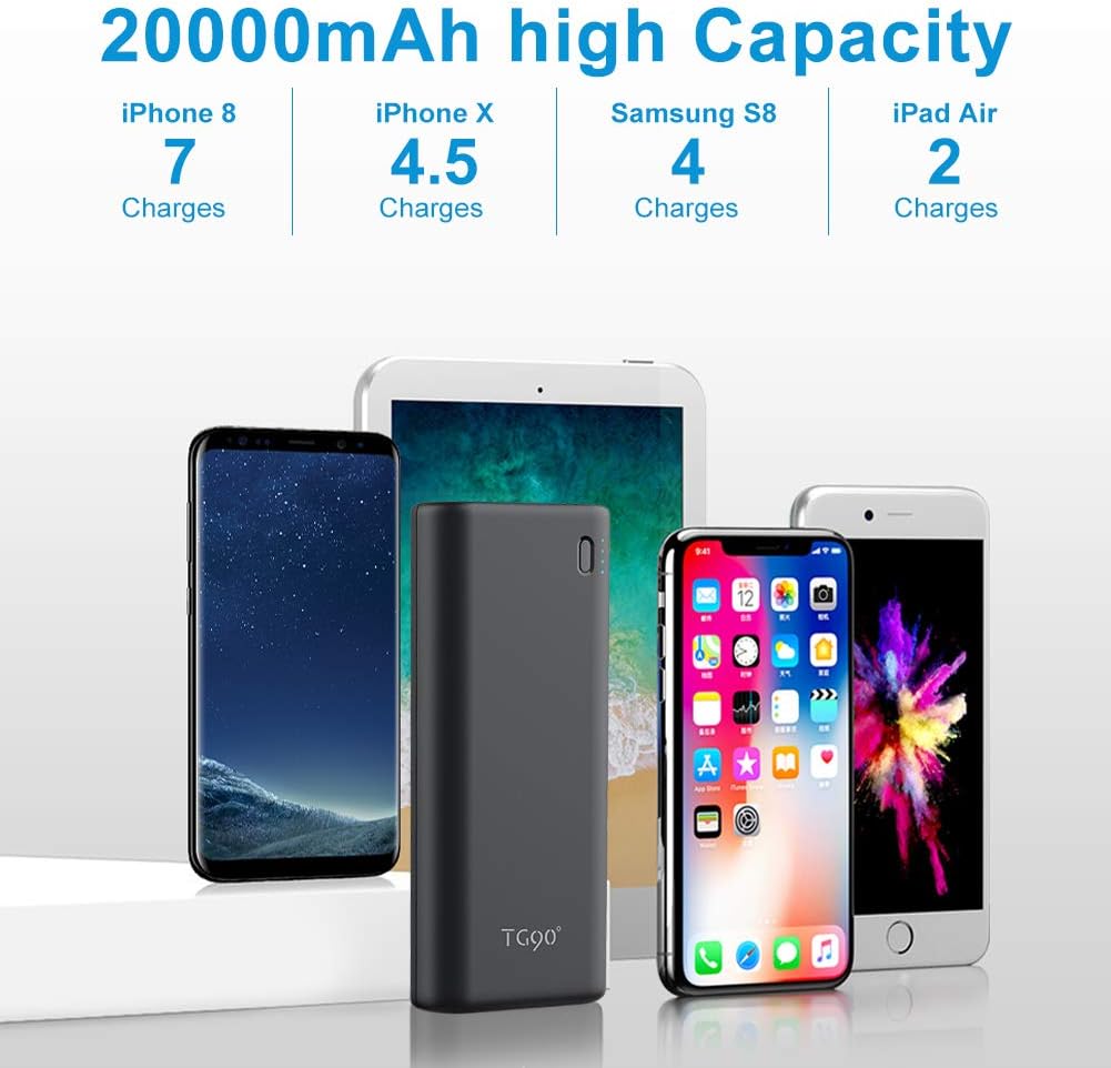 Cell Phone Portable Charger TG90 Power Bank 20000mah External Battery Packs, 18W PD Fast Charging USB-C Power Delivery Battery Bank Portable Battery Charger Compatible with iPhone iPad Android Phones