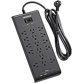 Surge Protector Power Strip, HANYCONY 5 Ft Flat Plug Heavy Duty Extension Cord with 16 Outlets 4 USB Ports(2 USB C), 2700 Jou