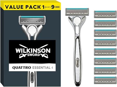 Wilkinson Sword Quattro Titanium Sensitive Razor 1 Handle 9 Blades Pack
