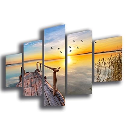 Quadri Moderni Soggiorno Pontile Sul Mare Tramonto Alba