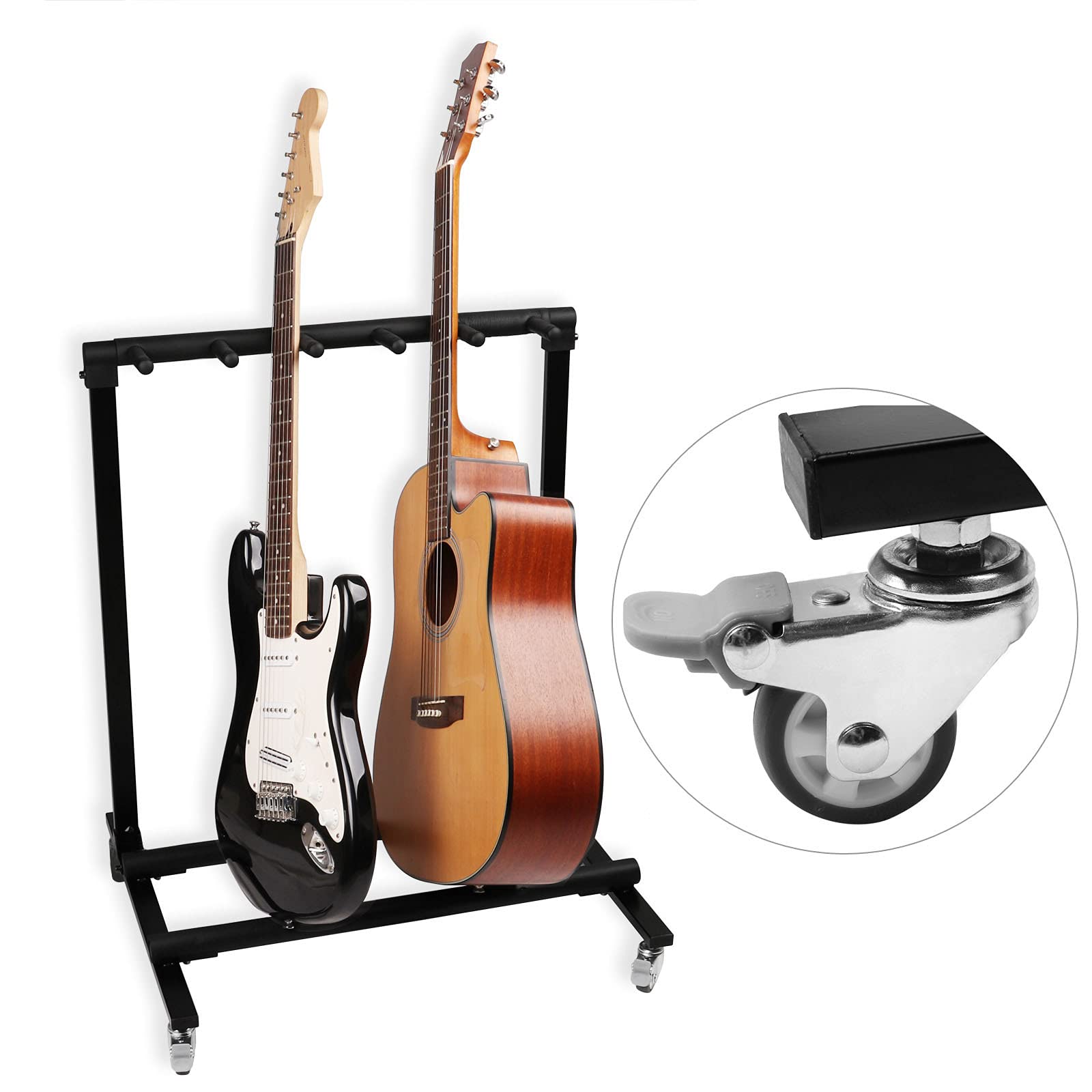 Mr.Power Guitar Rolling Stand Multiple Instrument Stage Studio Display Rack Movable (5 Holder)