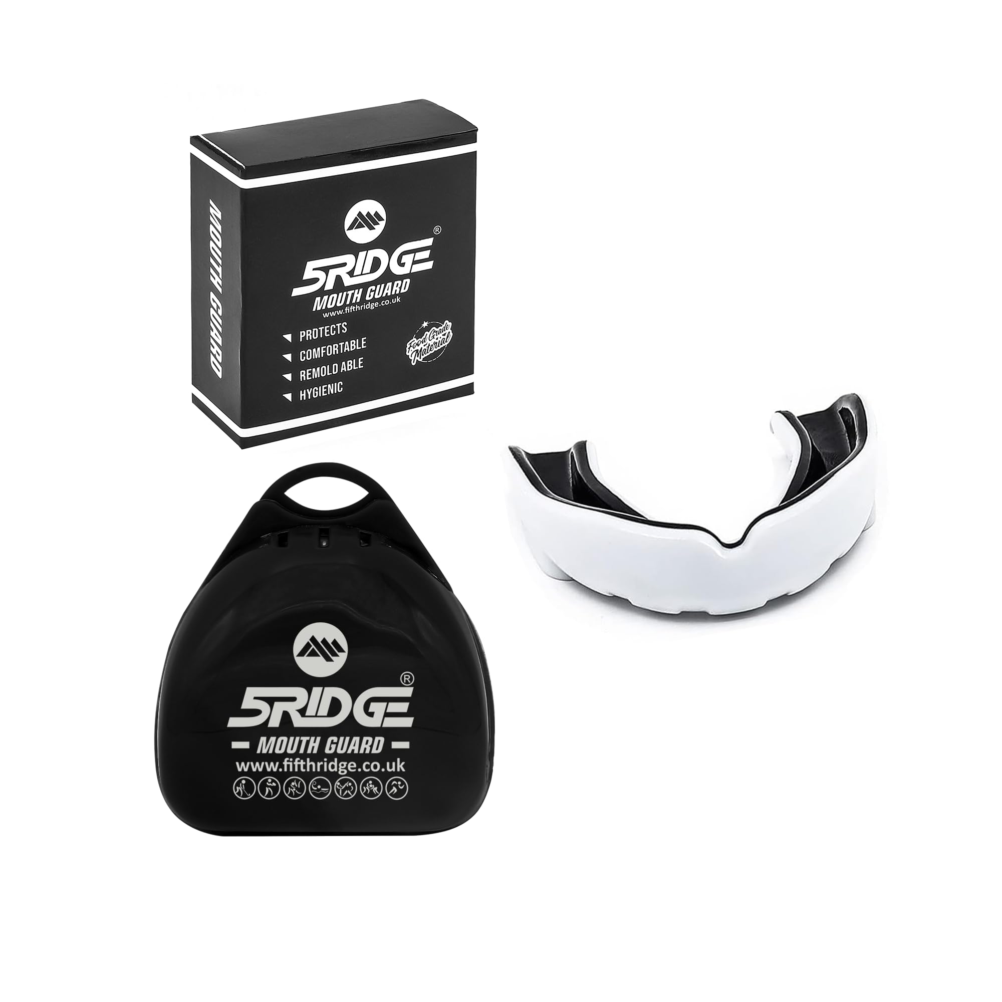 Mouth Guard Gum Shield – Professional Mouth Guard for Contact Sports, Rugby, Martial Arts, Karate, Rugby, MMA, Boxing, Hockey, Football Flexible for Youth & Adult (White/Black, Junior(<11))