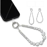 Grevosea 2 Pcs Phone Wrist Strap Pearl Beaded Phone Charms Bracelet Strap Hands-Free Cell Phone Wristlet with Tether Tab for Women
