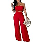 Dezraia Womens Summer Outfits Crop Tops and Pants Sets Sexy Vacation Jumpsuits 2 Piece Sets with Pockets