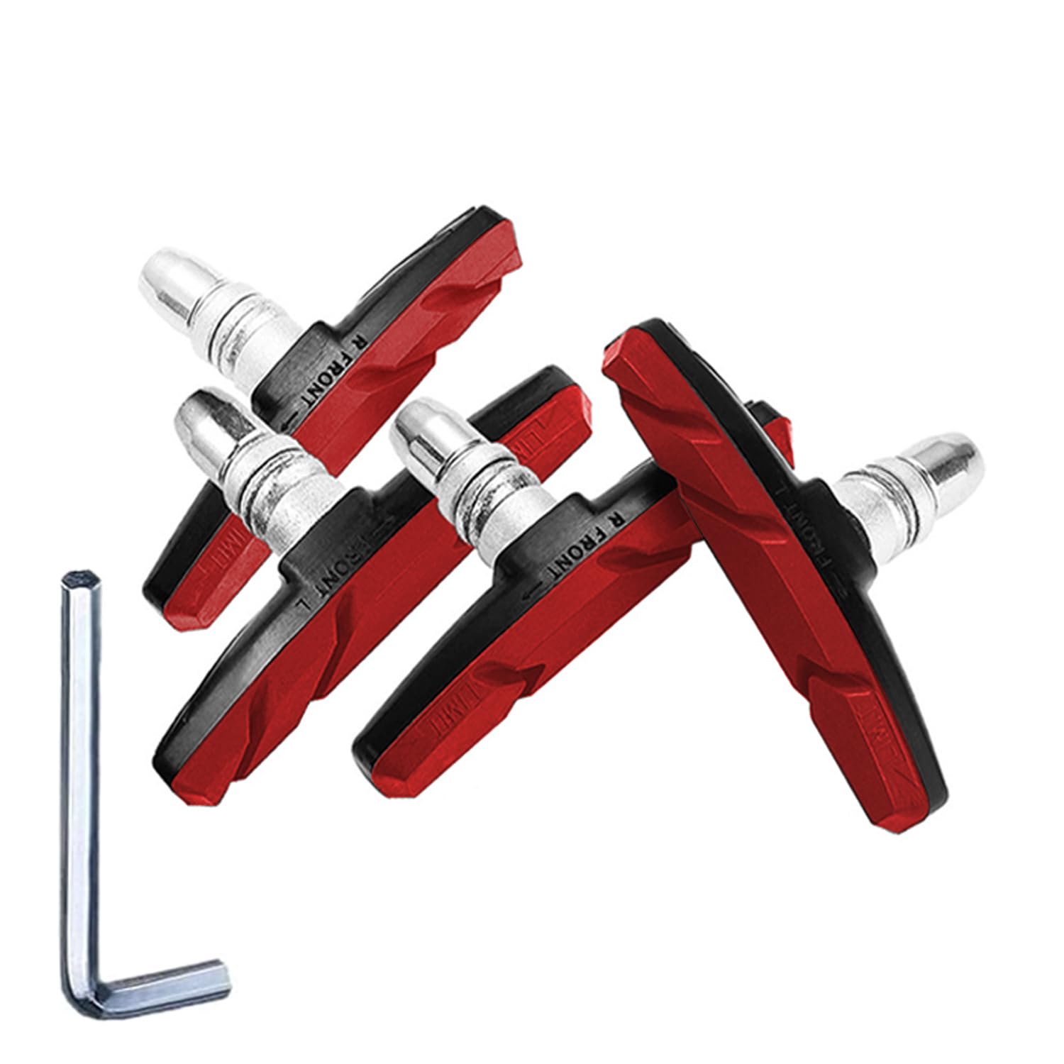 TUHDWJ 2 Pairs V Bike Brake Pads, 70mm V Brake Blocks, Bicycle Brake Blocks Set with Hex Nuts and Spacer, 1 hexagonal spanner included, for Road Bikes Mountain Bikes (Red) — image 1