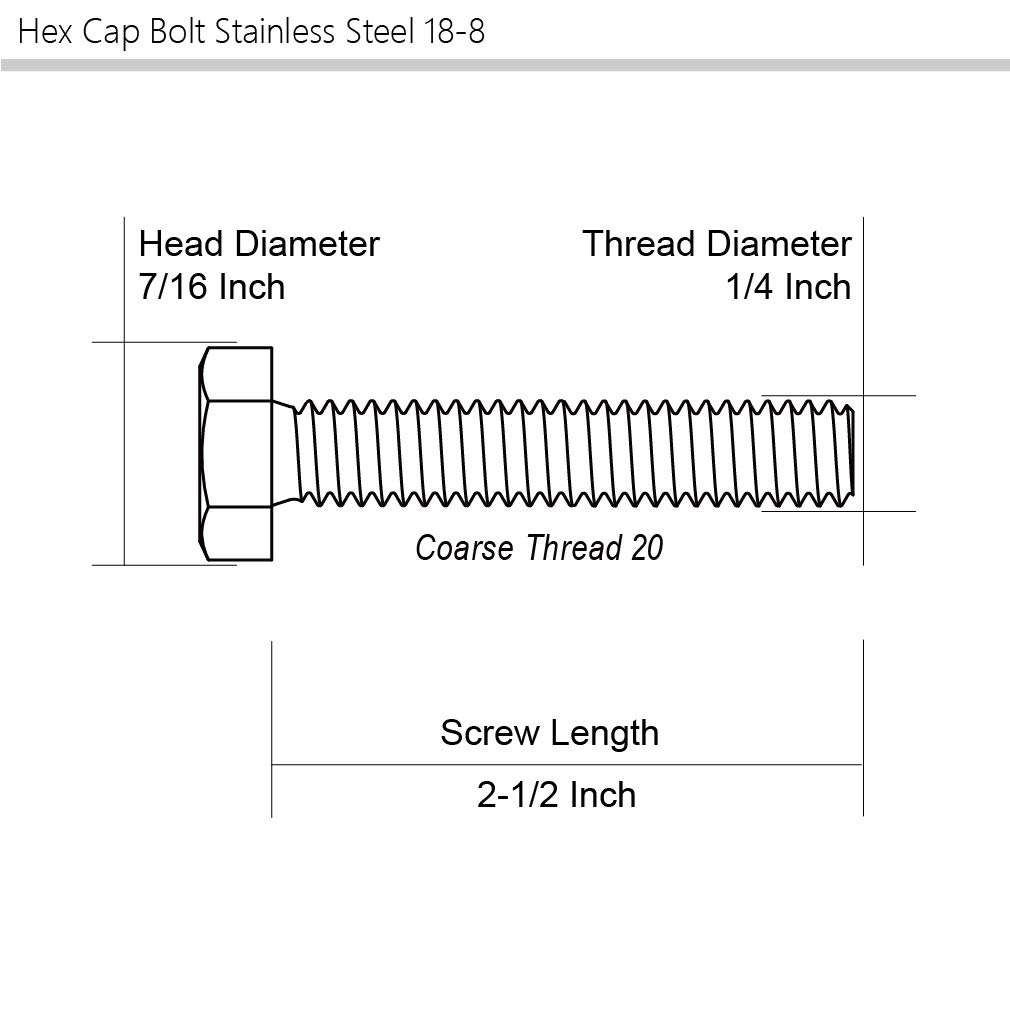 10 PCS 1/420 x 21/2 Hex Head Cap Screw Bolts External Hex Drive