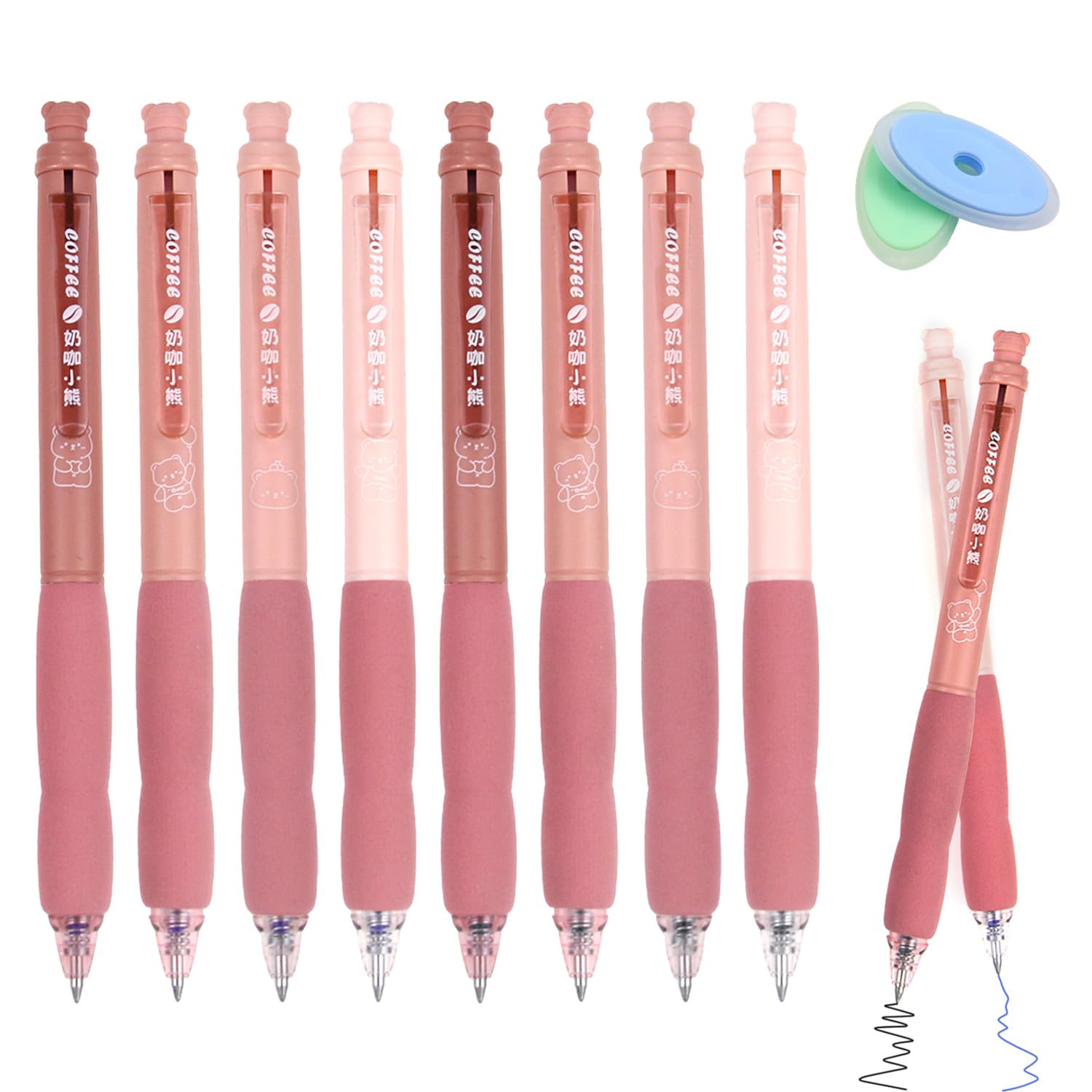 GZGXKJ Friction Pens 8pcs 0.5mm Rub Out Kawaii Bear Cute Pens with 2 Erasers for Office and Students