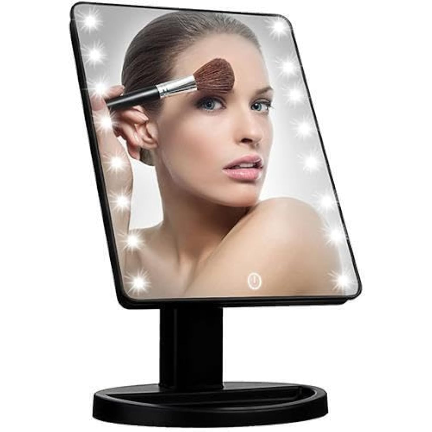 Vivo Technologies 16 LED Touch Vanity Makeup Light – Touch Controlled, Portable Tabletop Cosmetic Mirror with 180° Swivel Rotation and Tray, UK Plug, Black