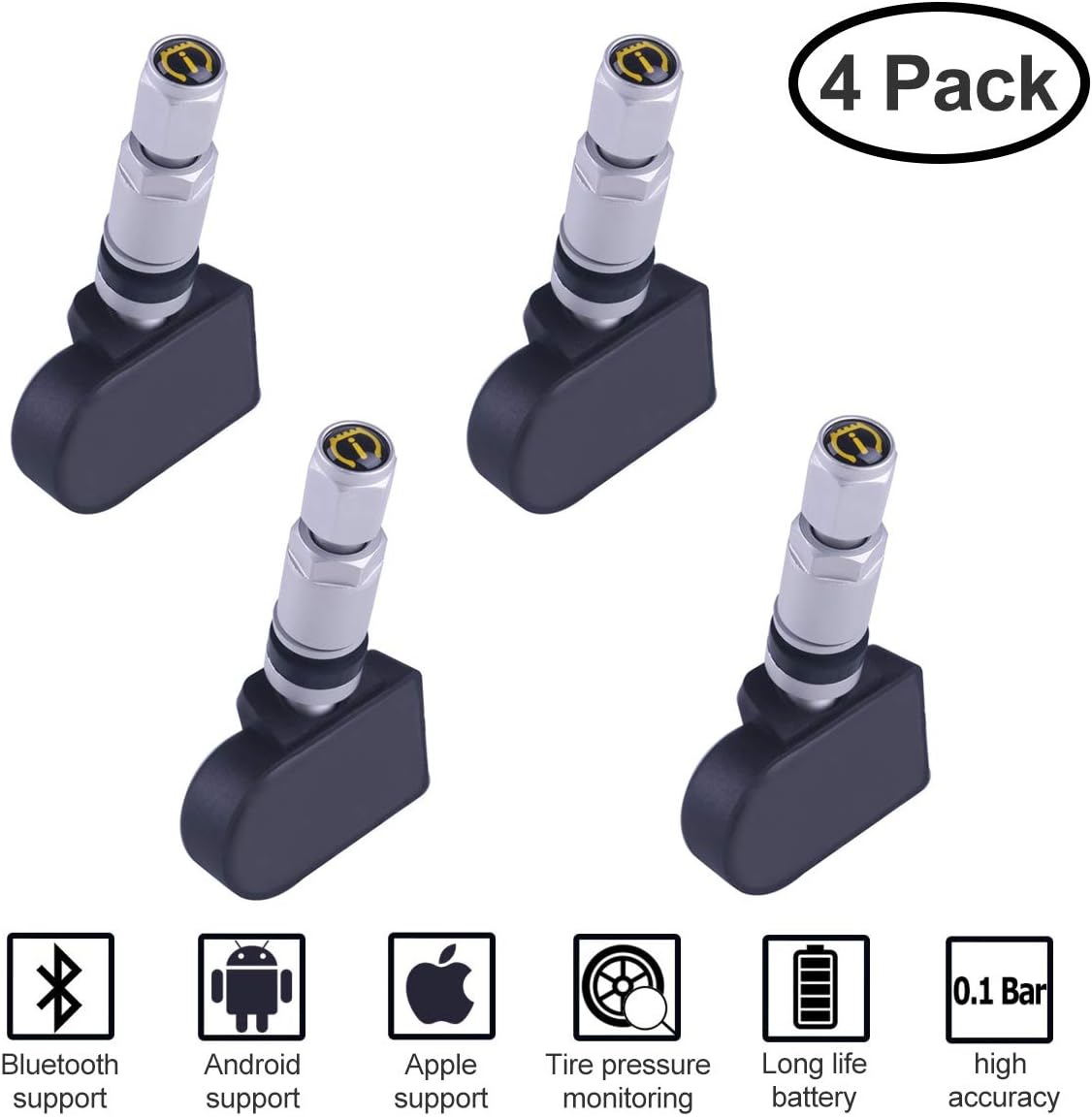 RCRunning 4 Internal TPMS Sensors Monitored Through Bluetooth 4.0 Display in Android/iOS App No Need Programming (Tire Pressure Monitor System)