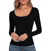 BUSYSKY Long Sleeve Shirts for Women Ribbded Scoop Neck Basic Tops Slim Fitted Fall Clothes