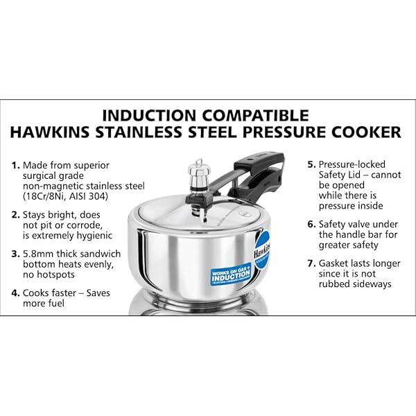 HAWKINS B25 PRESSURE COOKER, 2 LITRE, SILVER