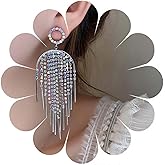 W WEILIRIAN Boho Crystal Tassel Drop Earrings Cz Circle Earrings Rhinestone Tassel Earrings Cz Tassel Chain Earrings Sparkly Bridal Wedding Earrings Jewelry for Women