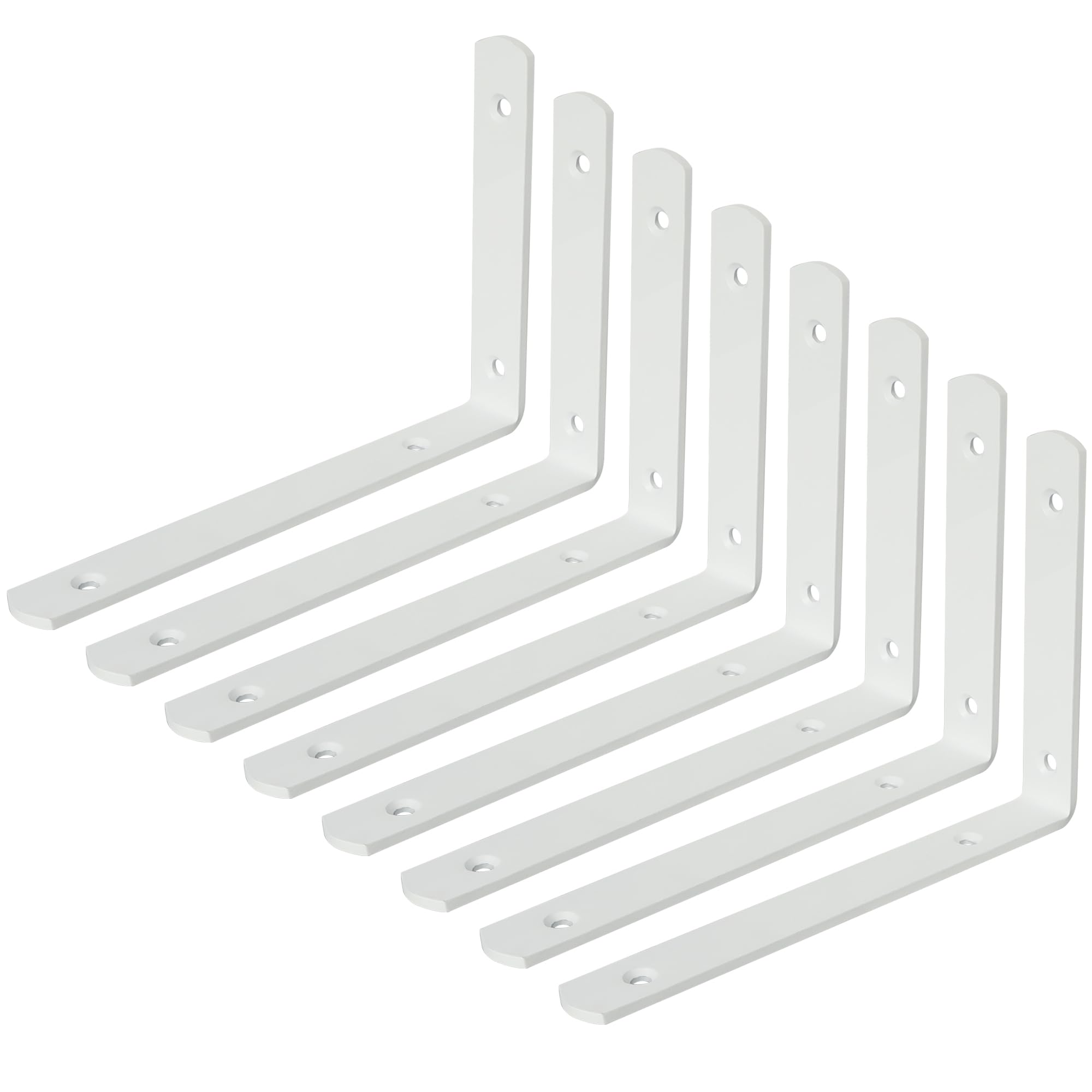 Mooche 8PCS White Shelf Brackets 200mm, Metal L Bracket for Shelves, Wall Mounted Shelf Supports Brace Heavy Duty for Living Room Kitchen Office