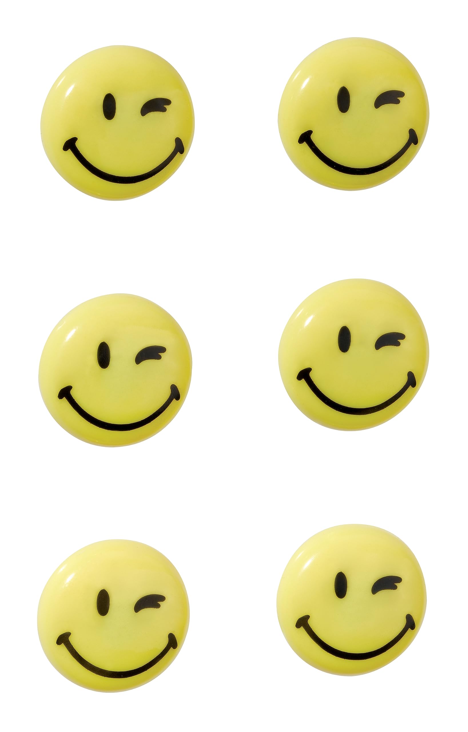 FRANKEN Happy Magnets HM30S/6 Smiley Round Magnets Pack of 6 High Quality Adhesive Magnets for Office and Household Ideal for Whiteboards, Fridges, Planboards or Display Boxes, 30 mm, Yellow