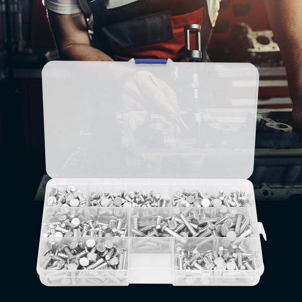 350Pcs M4 Flat Head Solid Rivet Assortment Kit, M4 x 4/6/8/10/12/16/20 in, M4 Aluminum Solid Rivets with Storage Box - Image 3