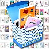 60 Pack Assorted All Occasion Greeting Cards - 60 UNIQUE DESIGN, BIG 5" x 7", Happy Birthday, Get Well, Thank You, Congratulations, Message Inside, Magnetic Bulk Box Set Variety Pack w/Thick Envelope