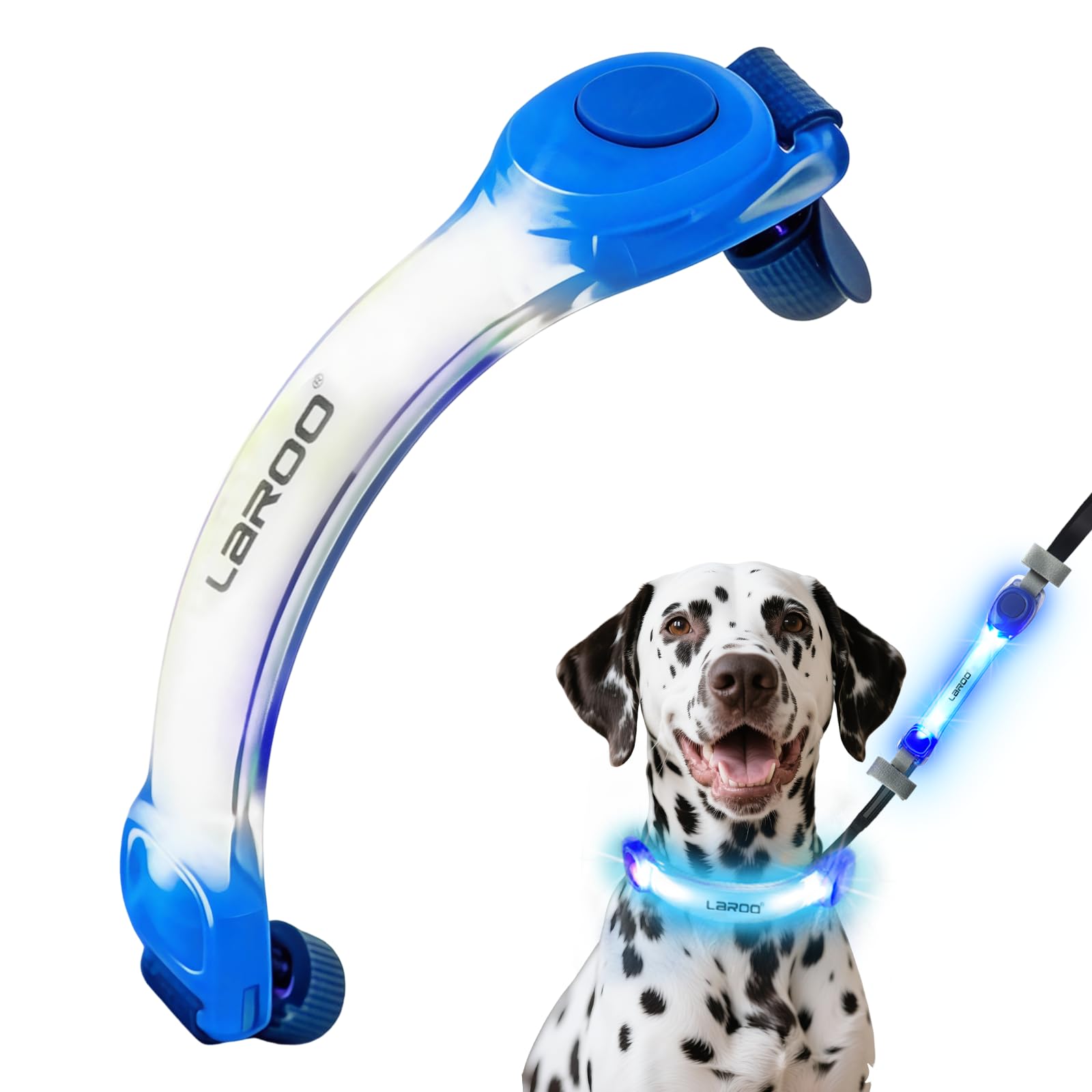 LaRoo Light Up Dog Collar with Nylon Stickers, Universal Glowing Collar Accessories for Leash Harness, Silicone Waterproof Dog LED Flashing Collar Night Outdoor Safety