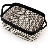 SweetMemo Gift Basket Empty with Handles, 12x8x5 inch - Small Woven Basket for Baby Nursery, Toys, Towels, Wedding, Birthday Gifting - With Gift Bag & Ribbon (Black Brown, 1PC)