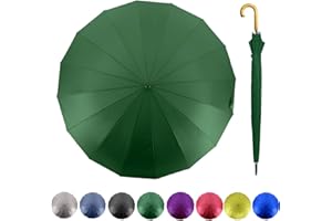 MRTLLOA 52 Inch Windproof Large Umbrellas for Rain, 16 Ribs, J Wooden Handle, 210T High-density Fabric Golf Stick Umbrella