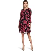 Calvin Klein Womens Long Balloon Sleeve Chiffon Fit & Flare Mini Dress