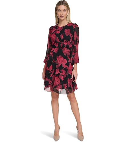Calvin Klein Womens Floral Shift Dress Red/Black Multi 6 at Amazon Women's Clothing store