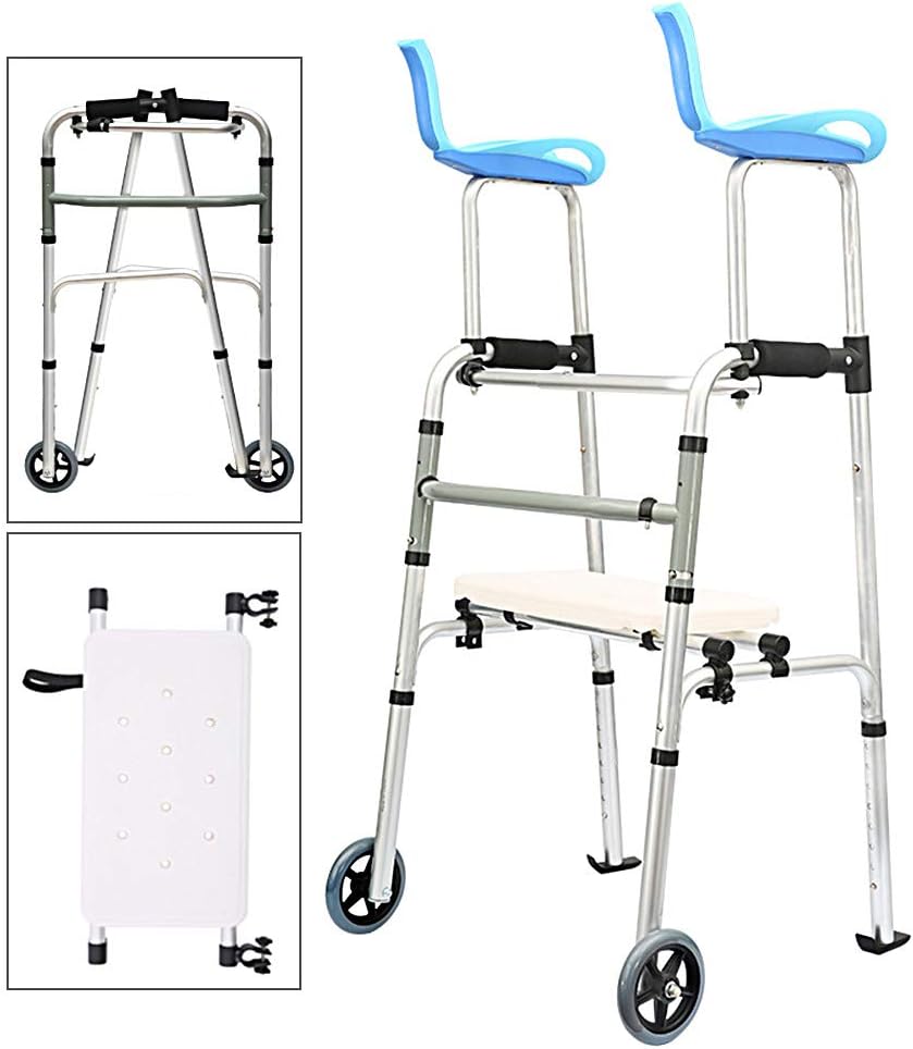 Weccan Rollator Walker with Seat Wheels Mobility for Seniors and Arm Support Folding Slides Rolling Ultra Walker Hand Grip Adjustable Lightweight Travel Walker for Men and Women Elderly