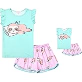 CHILDRENSTAR Matching Girls&Doll Pajama Sets Summer Pjs Flutter Sleeve Sleepwear